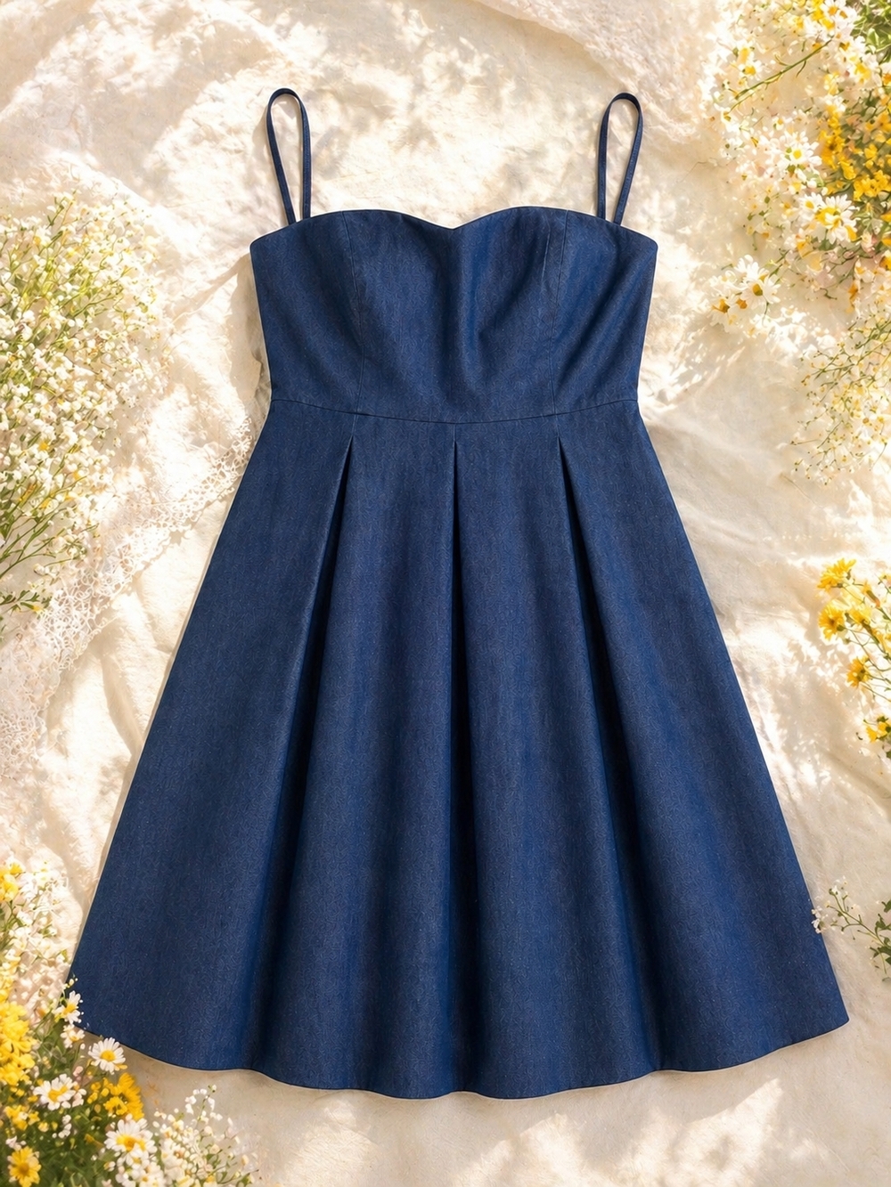 2for 25! Denim Fit-and-Flare Spaghetti Strap Dress - Navy Blue